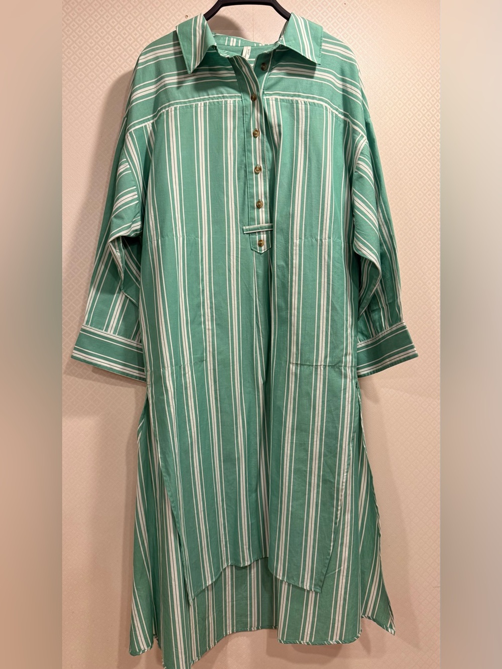 NWT Anthropologie Mint Green and White Striped Midi Shirt Dress Cotton - Picture 6 of 14